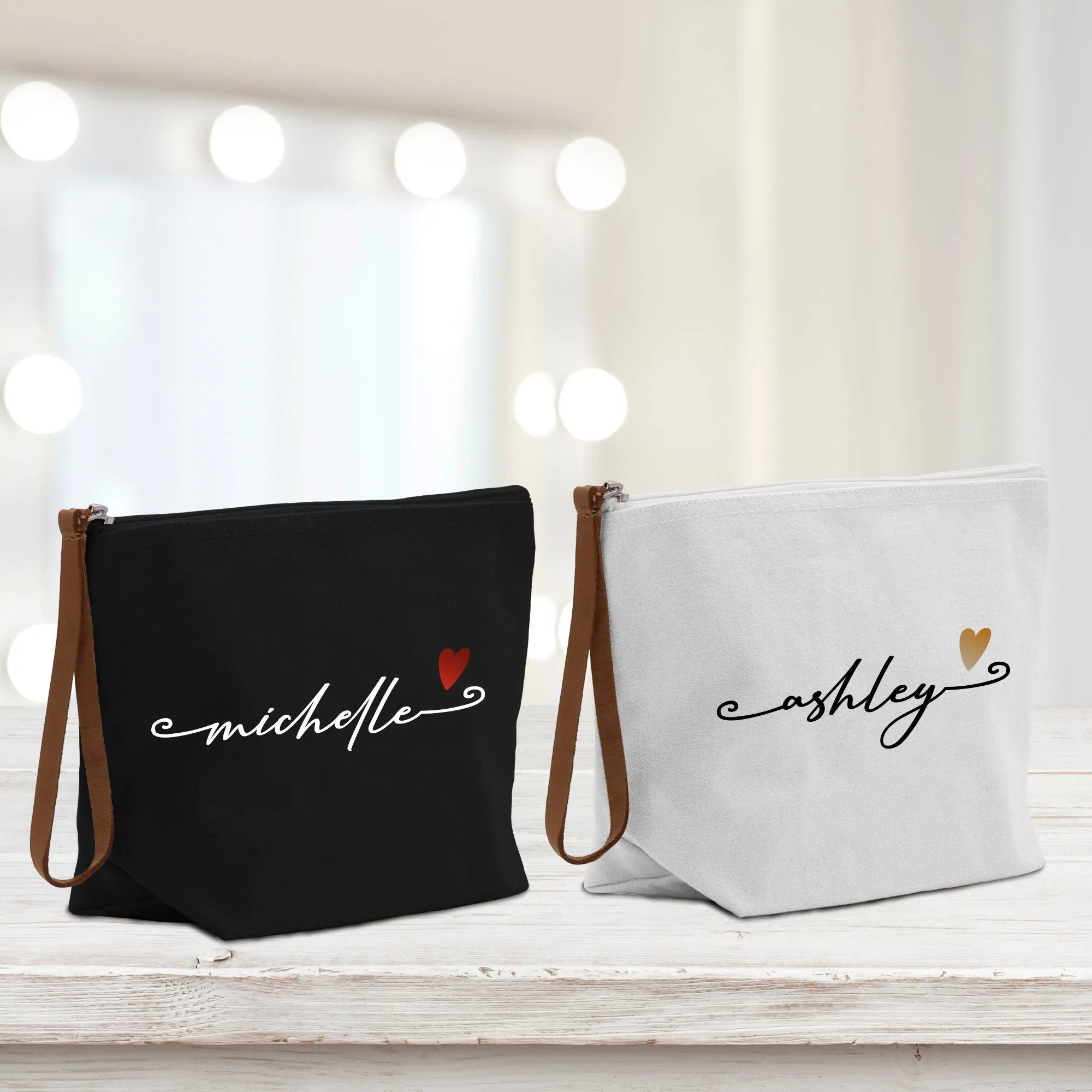 Personalized Name Cotton Canvas Accessory Pouch Small Custom Name Makeup Bag Birthday Gift for Her Travel Cosmetic Make Up Bag (MUB1001)