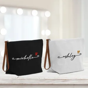 Personalized Name Cotton Canvas Accessory Pouch Small Custom Name Makeup Bag Birthday Gift for Her Travel Cosmetic Make Up Bag (MUB1001)