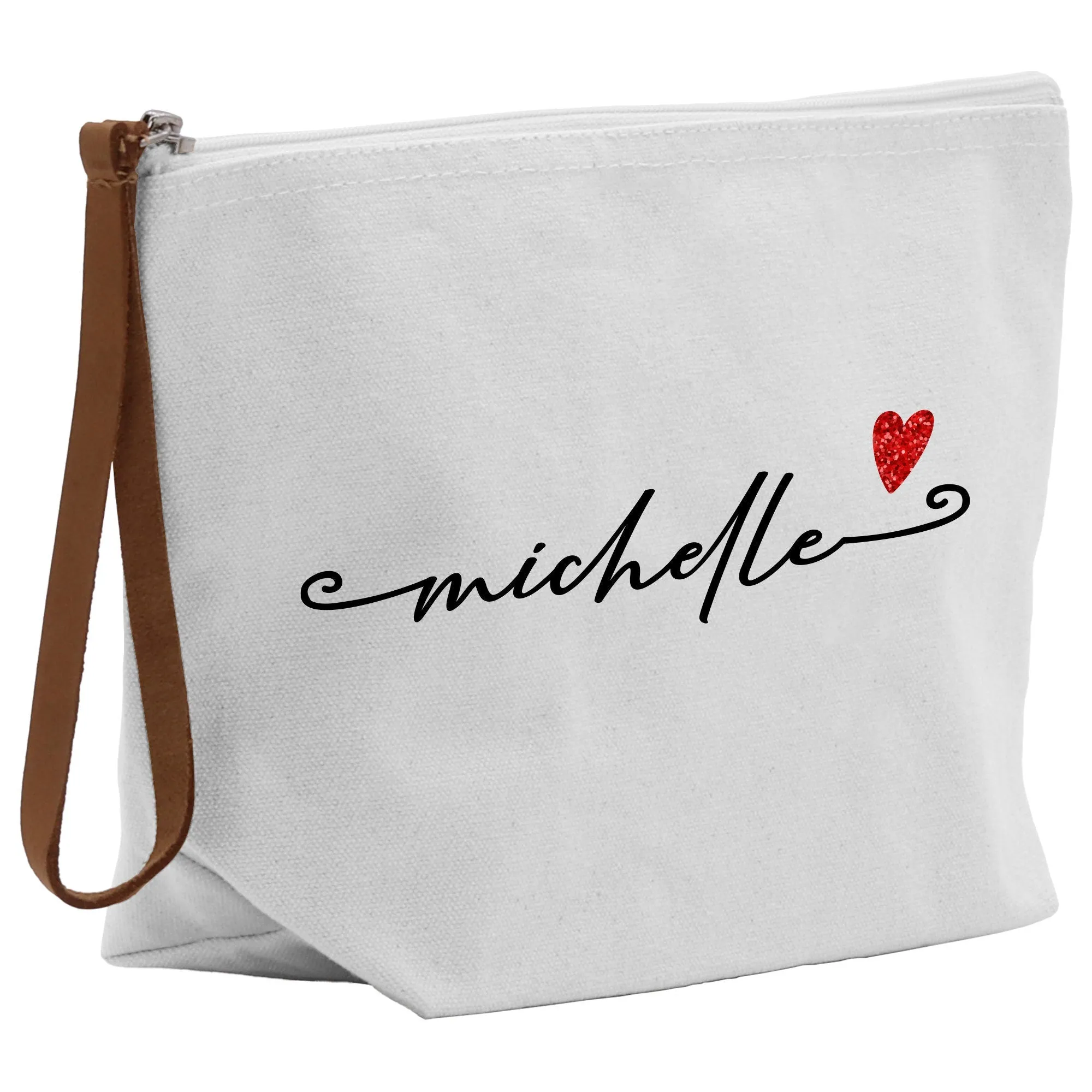 Personalized Name Cotton Canvas Accessory Pouch Small Custom Name Makeup Bag Birthday Gift for Her Travel Cosmetic Make Up Bag (MUB1001)