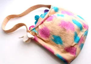 Pink, Blue and Purple Flower Adorned Felt Carry Bag