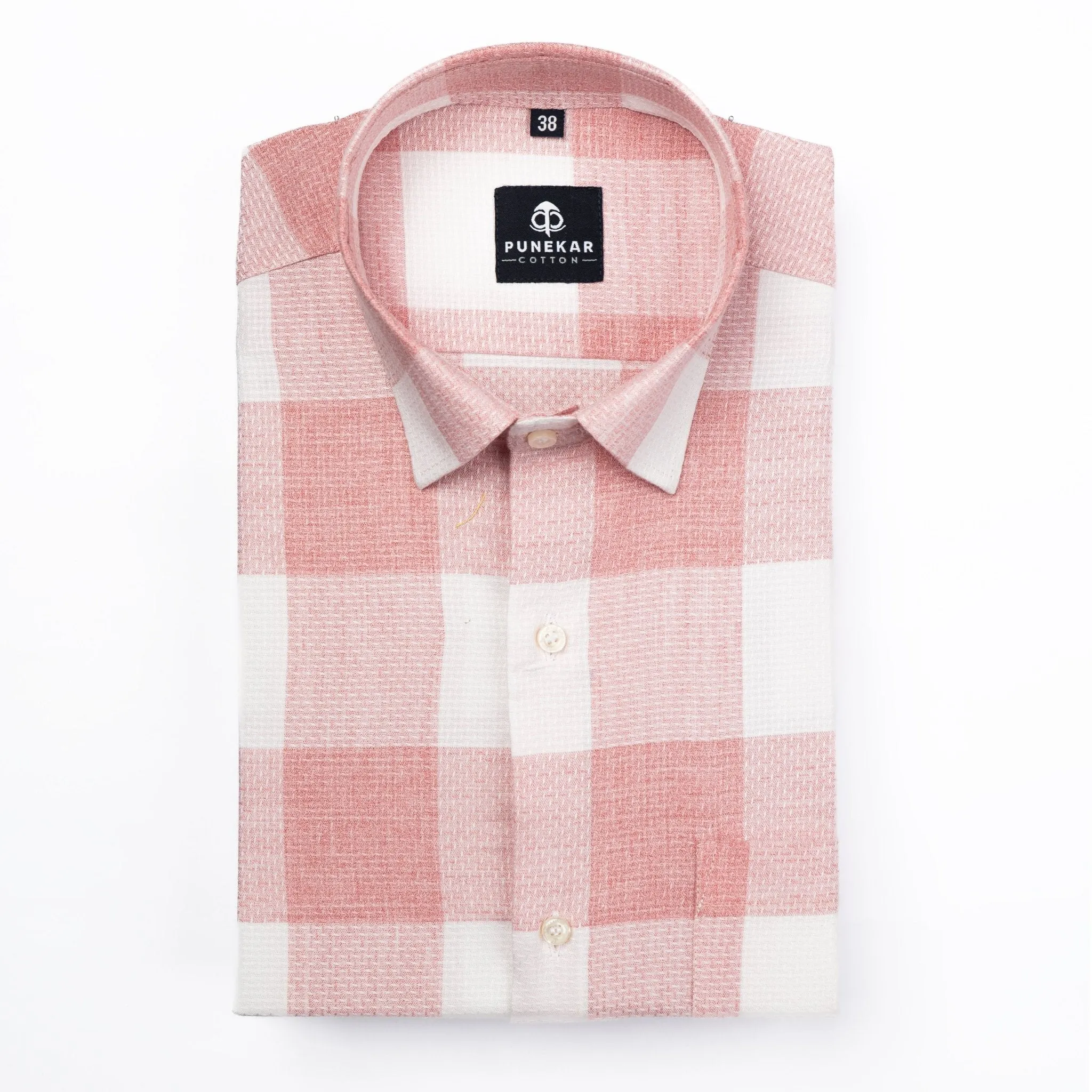 Pink Color Checks Pure Cotton Shirt For Men