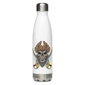 Pirate skull in front of crossed sabers Stainless Steel Water Bottle