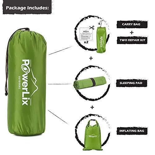 POWERLIX Sleeping Pad - Ultralight Inflatable Sleeping Mat, Ultimate for Camping, Backpacking, Hiking - Airpad, Inflating Bag, Carry Bag, Repair Kit - Compact & Lightweight Air Mattress