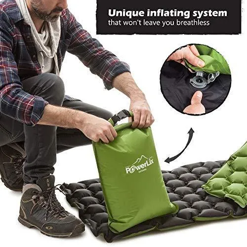 POWERLIX Sleeping Pad - Ultralight Inflatable Sleeping Mat, Ultimate for Camping, Backpacking, Hiking - Airpad, Inflating Bag, Carry Bag, Repair Kit - Compact & Lightweight Air Mattress