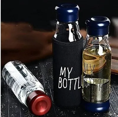 "MY BOTTLE"- Borosilicate Glass Bottle with Bag Cover - Metallic Cap - 550ml