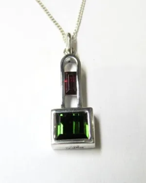 Rectangular Red Garnet & Green Tourmaline Pendant