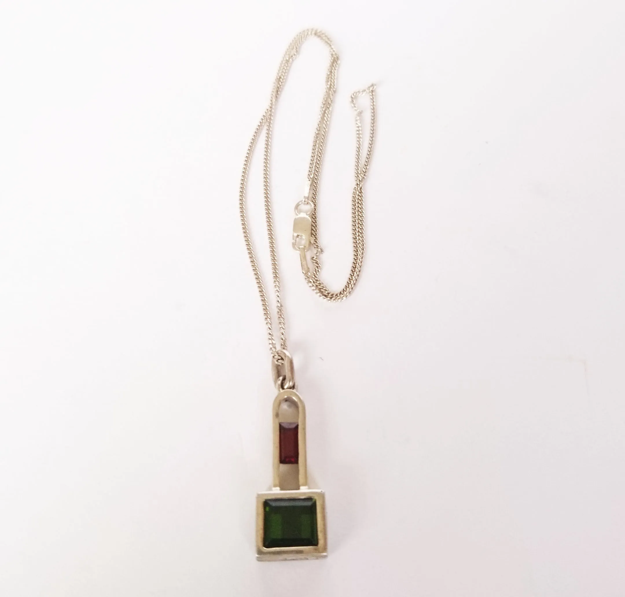 Rectangular Red Garnet & Green Tourmaline Pendant