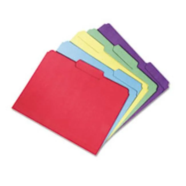 RECYCLED FOLDERS, 1-3 CUT, DOUBLE PLY, LETTER, ASSORTED, 100CT-BOX (5 PER PACK)