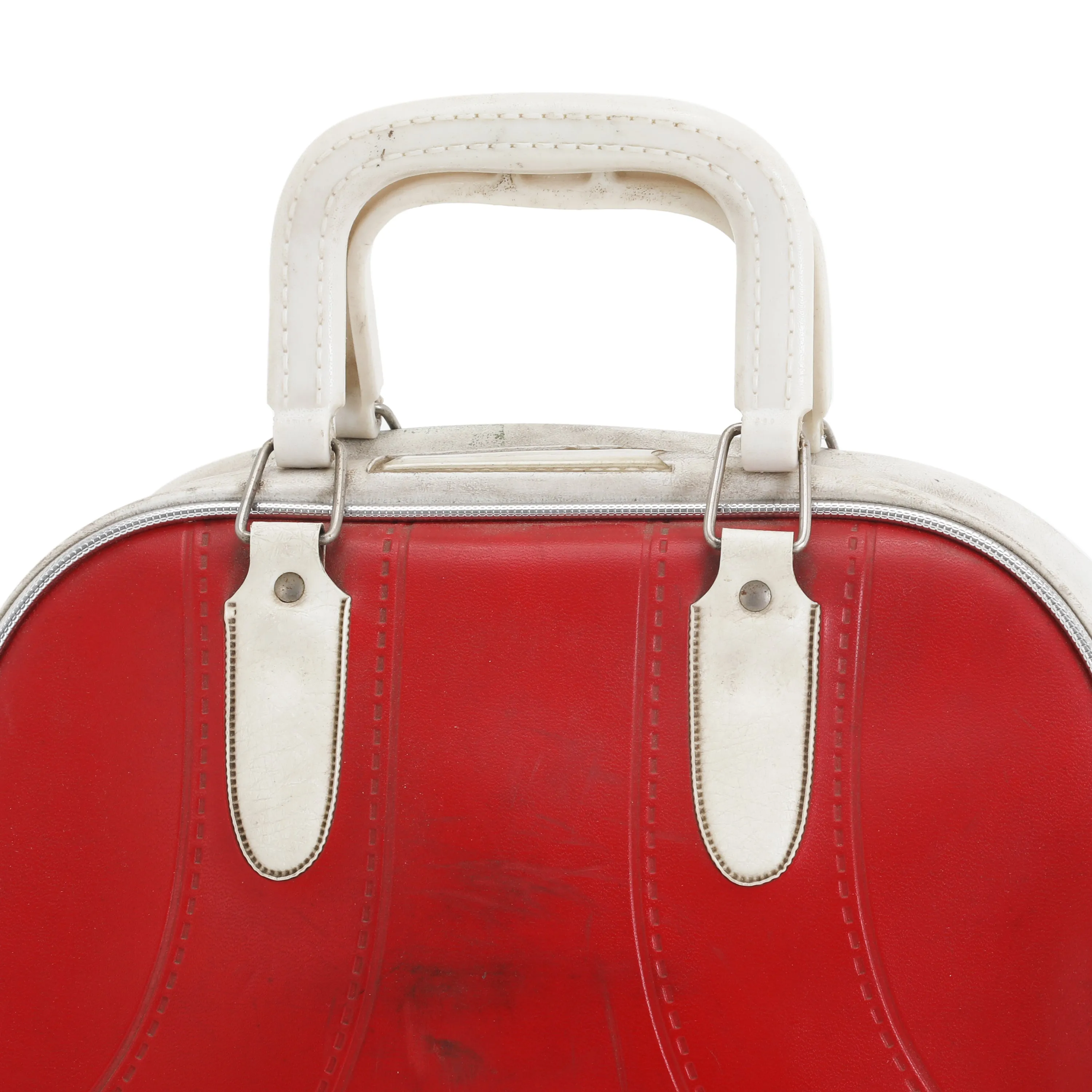 Red & White Leather Bowling Bag