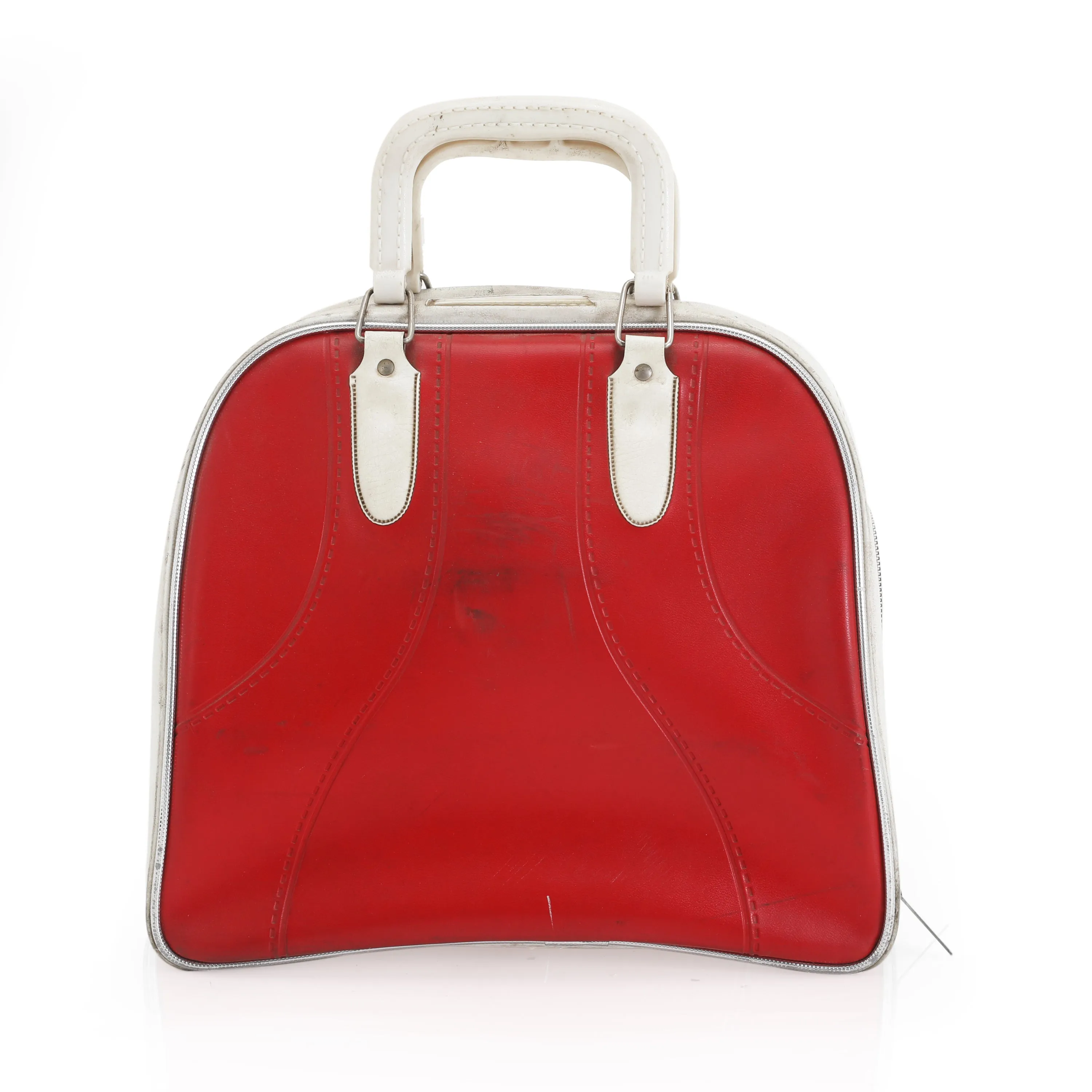 Red & White Leather Bowling Bag