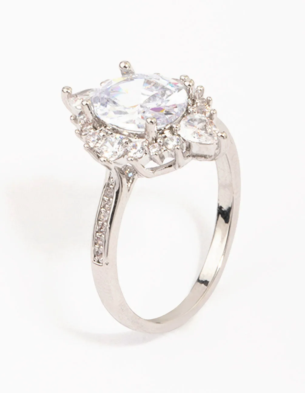 Rhodium Shining Star Cubic Zirconia Ring