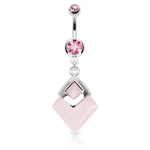 Rose Quartz Diamond Shaped Belly Ring