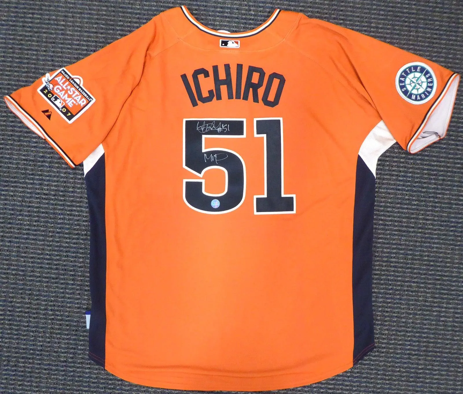 Seattle Mariners Ichiro Suzuki Autographed Orange 2007 All Star Majestic Cool Base Jersey "#51 & MVP" Size XL IS Holo Stock #156465