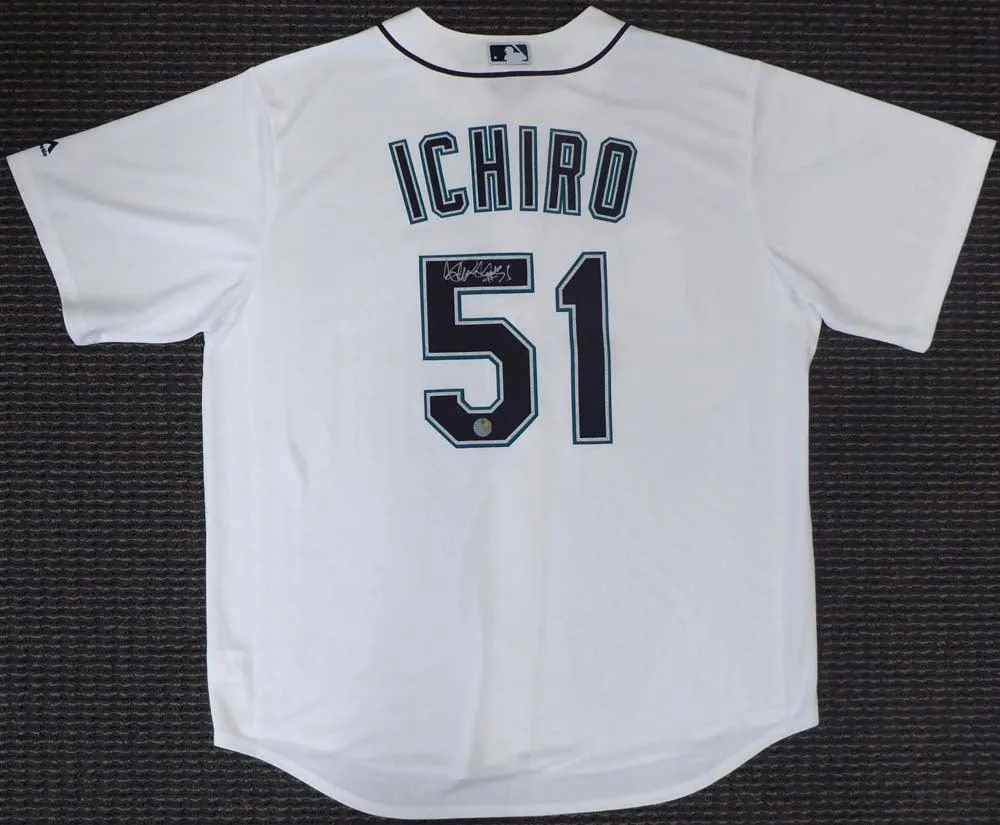 Seattle Mariners Ichiro Suzuki Autographed White Majestic Cool Base Jersey "#51" Size XL IS Holo Stock #148635