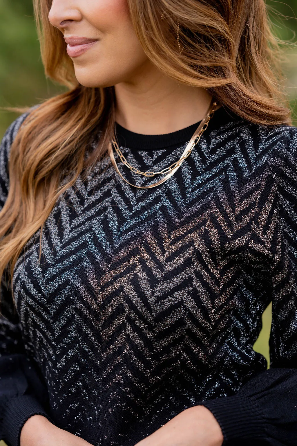 Shining Chevron Balloon Sleeve Sweater