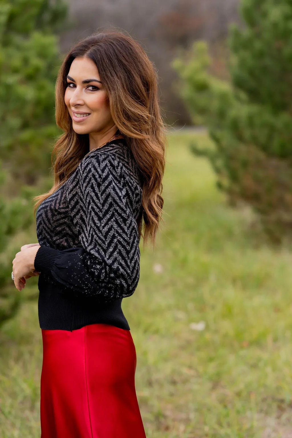 Shining Chevron Balloon Sleeve Sweater