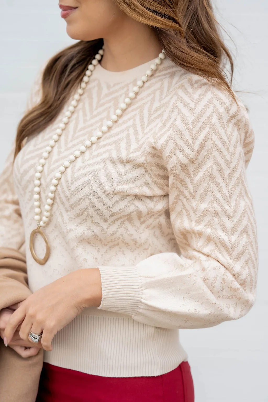 Shining Chevron Balloon Sleeve Sweater