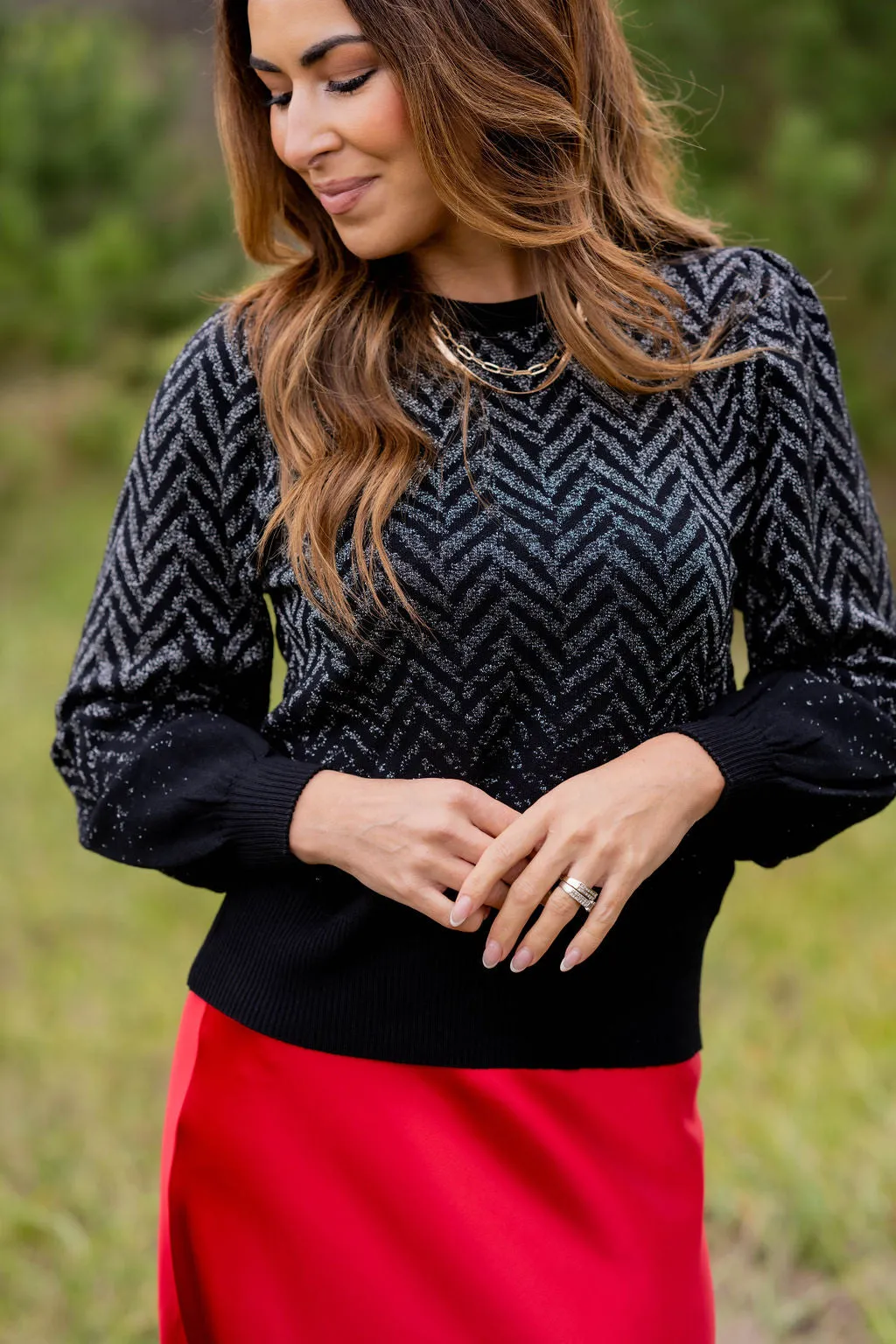 Shining Chevron Balloon Sleeve Sweater