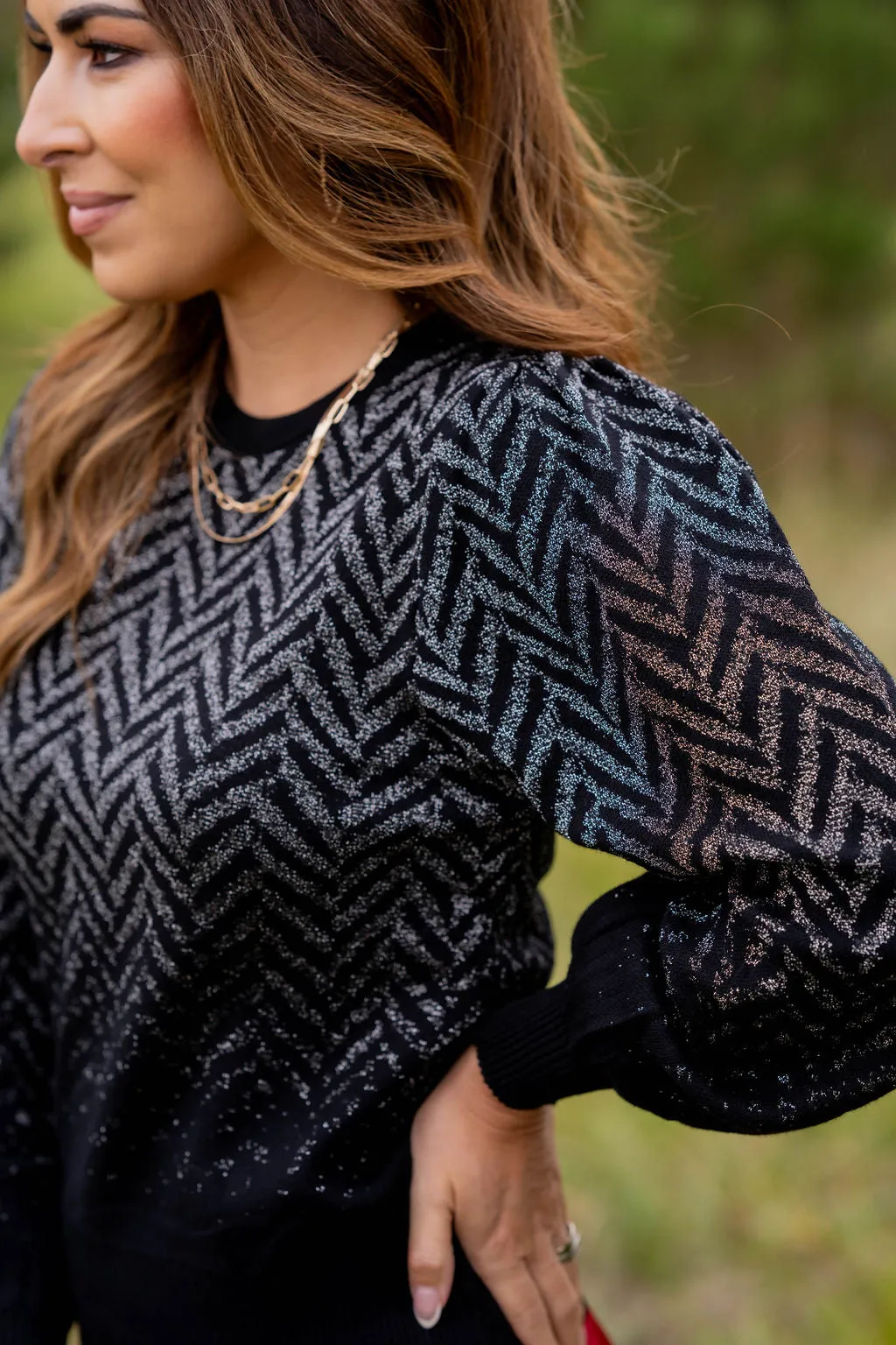 Shining Chevron Balloon Sleeve Sweater