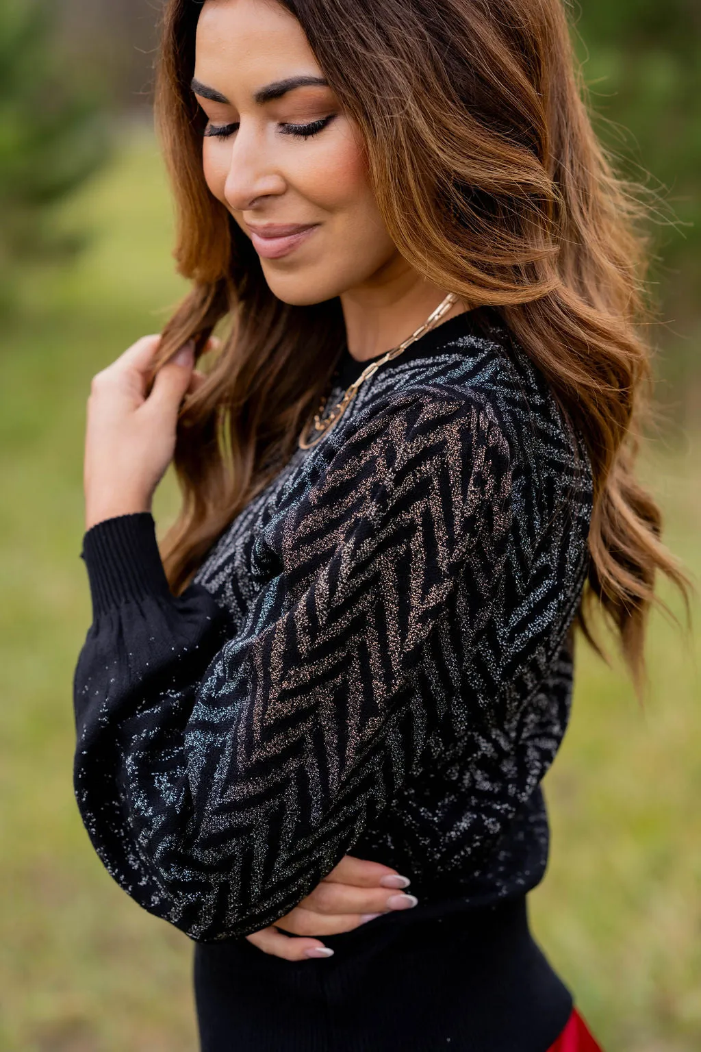 Shining Chevron Balloon Sleeve Sweater