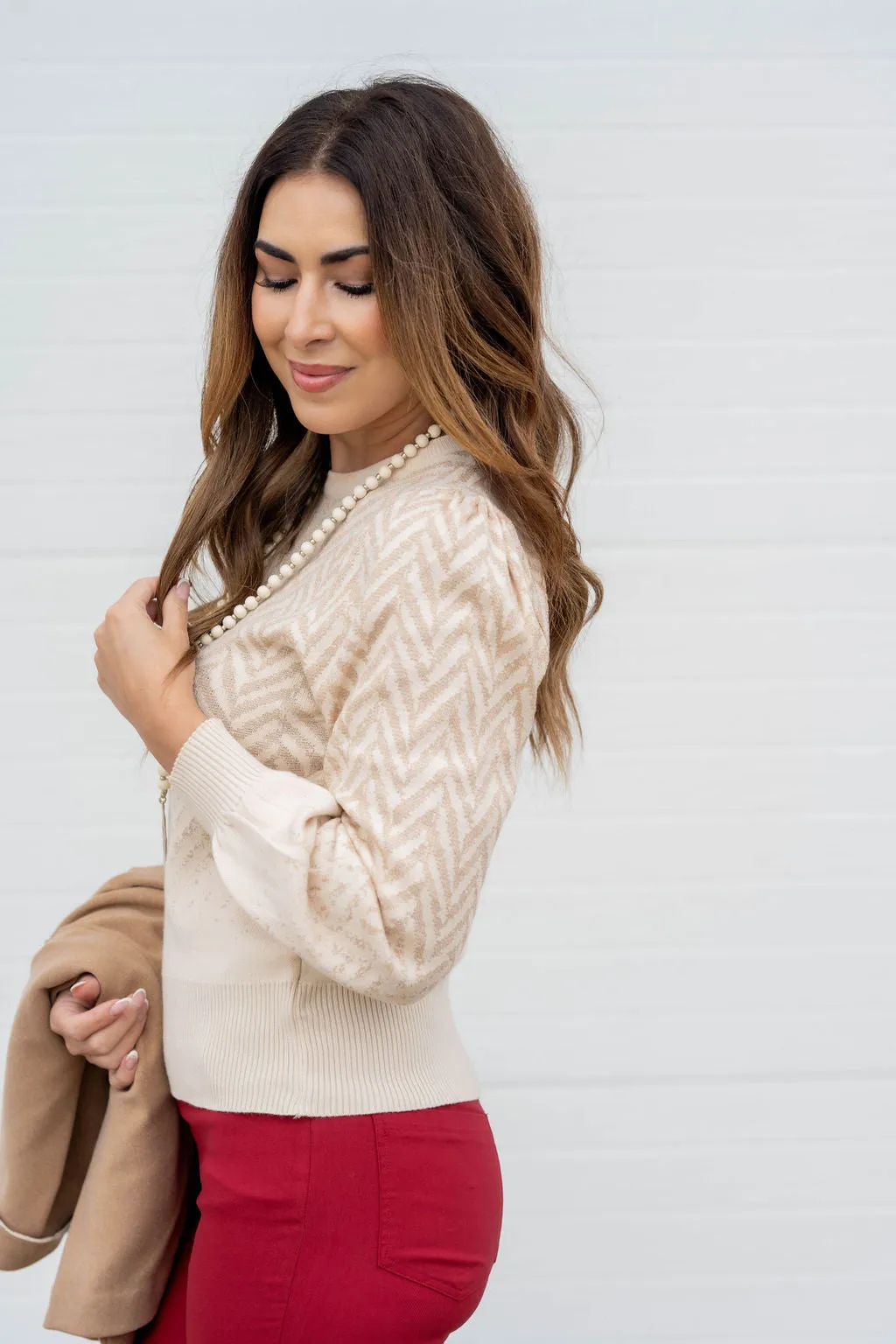 Shining Chevron Balloon Sleeve Sweater