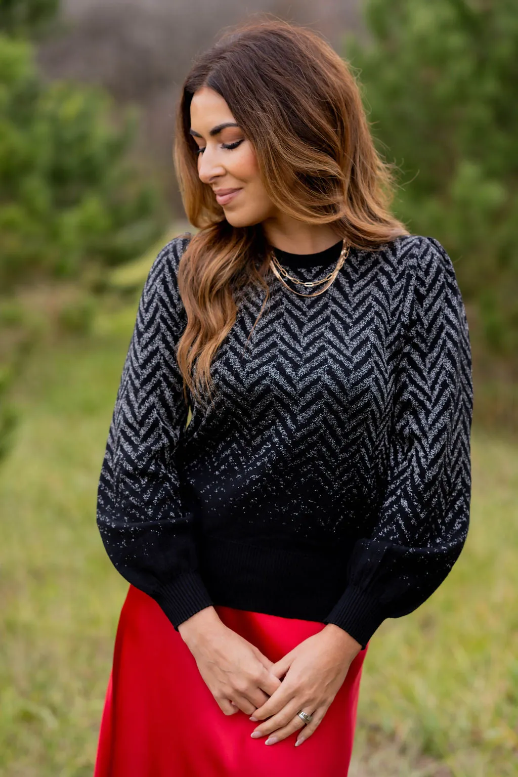 Shining Chevron Balloon Sleeve Sweater