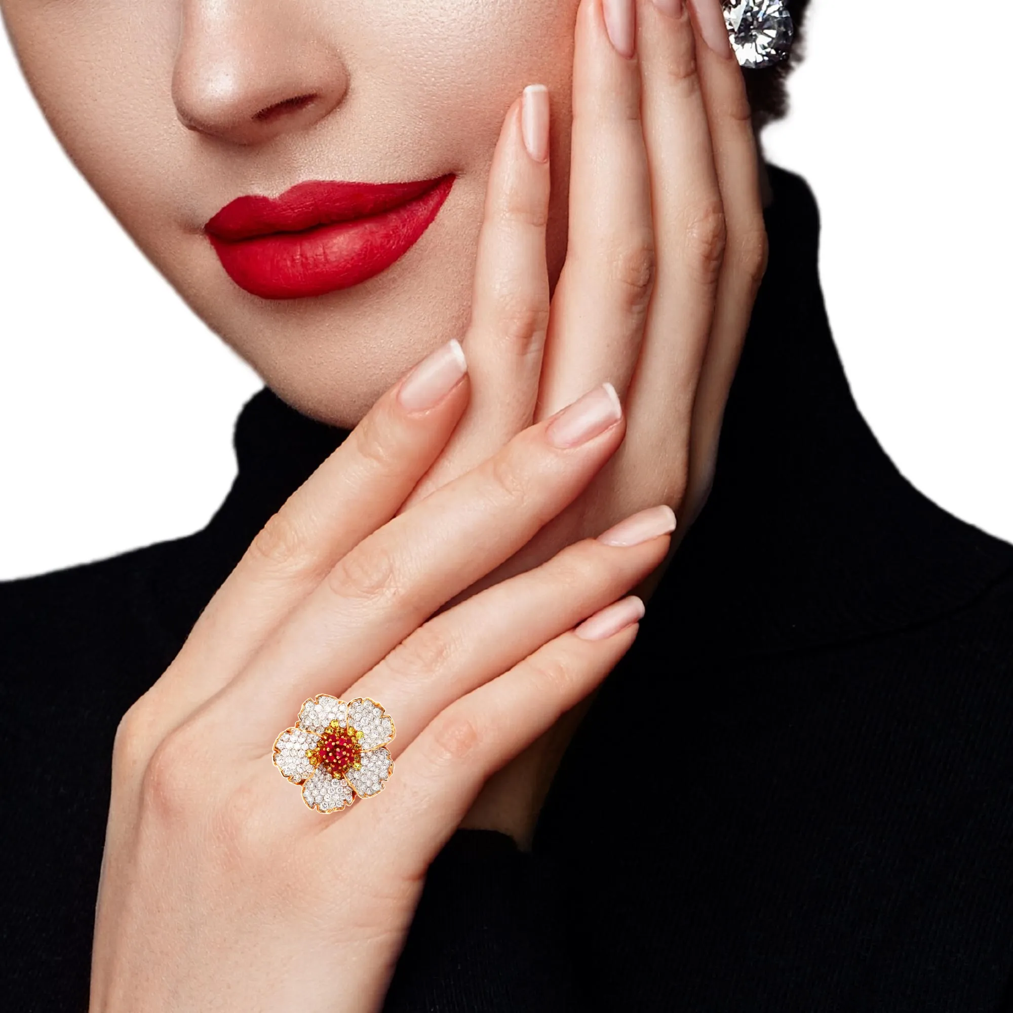 Shining Hibiscus Diamond Ring