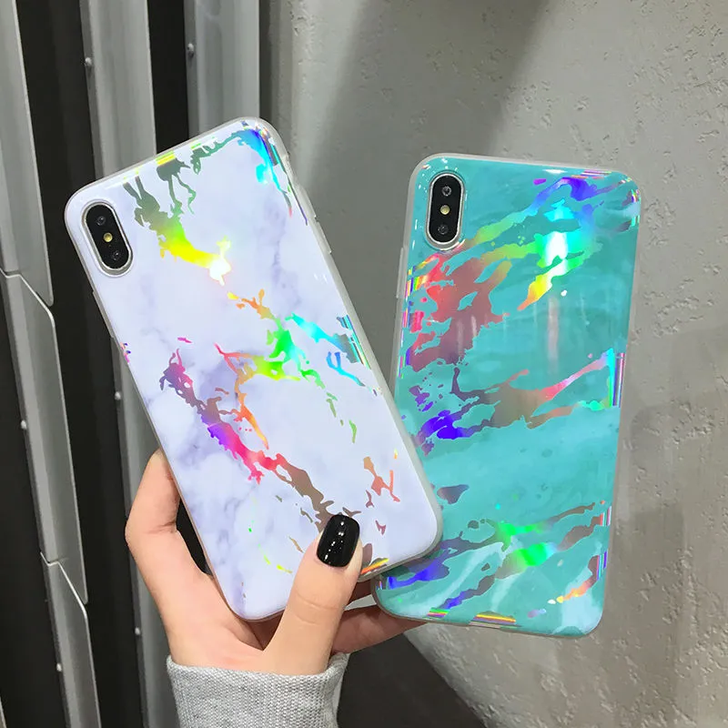 Shining Vintage Geometric Marble Phone Case For iPhone XR XS X XS Max 7 8 6 6S Plus Soft TPU Glitter Laser Marble Back Cover