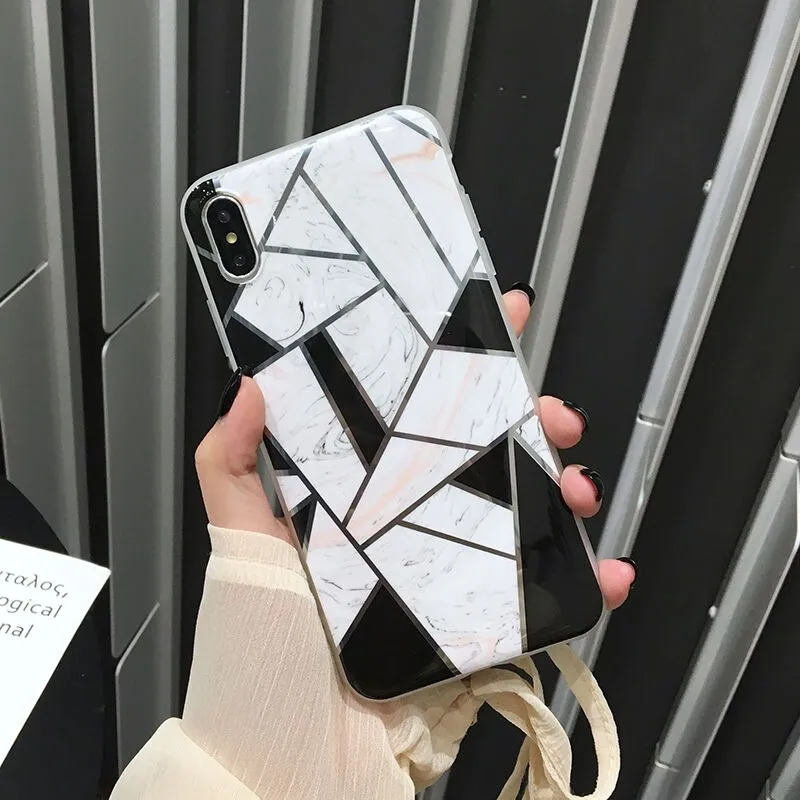 Shining Vintage Geometric Marble Phone Case For iPhone XR XS X XS Max 7 8 6 6S Plus Soft TPU Glitter Laser Marble Back Cover