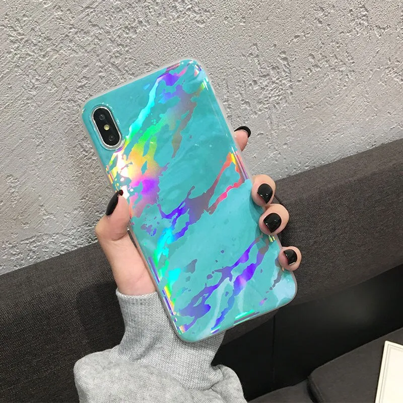 Shining Vintage Geometric Marble Phone Case For iPhone XR XS X XS Max 7 8 6 6S Plus Soft TPU Glitter Laser Marble Back Cover