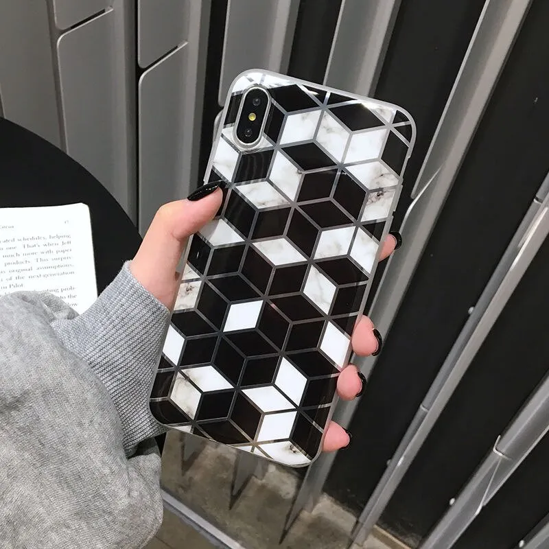 Shining Vintage Geometric Marble Phone Case For iPhone XR XS X XS Max 7 8 6 6S Plus Soft TPU Glitter Laser Marble Back Cover