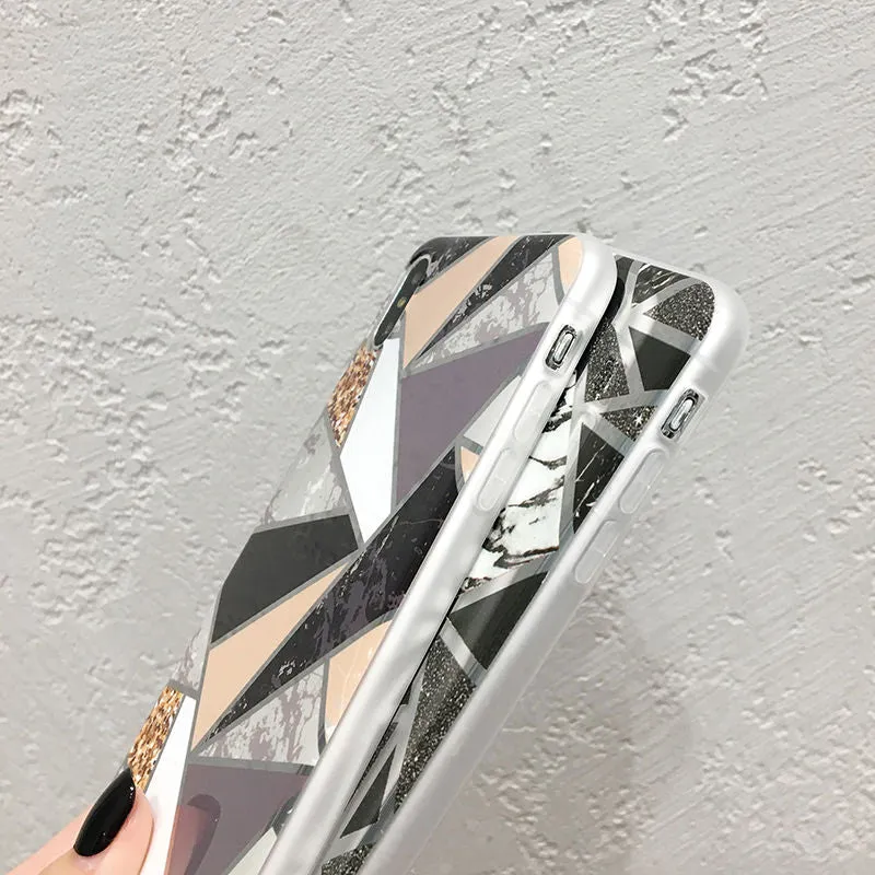 Shining Vintage Geometric Marble Phone Case For iPhone XR XS X XS Max 7 8 6 6S Plus Soft TPU Glitter Laser Marble Back Cover