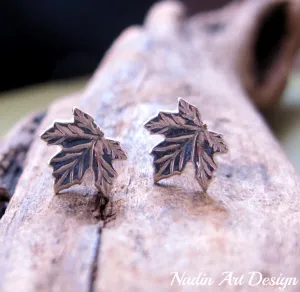 Silver Maple Leaf Stud Earrings