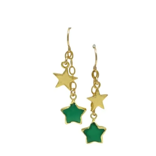 Star Earrings: Gold Fill and Stone: Green Onyx (EGCH47GO)