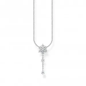 Sterling Silver Snowflake With White Stones Necklace KE2171-051-14-L45V