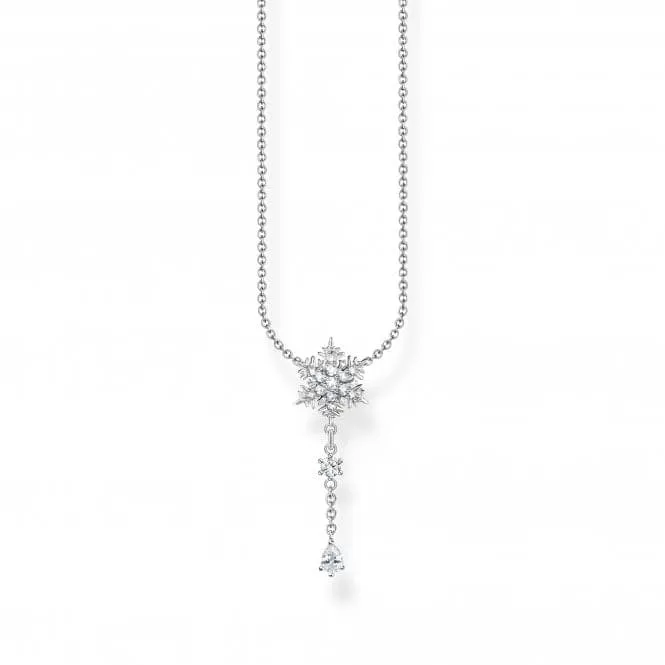 Sterling Silver Snowflake With White Stones Necklace KE2171-051-14-L45V