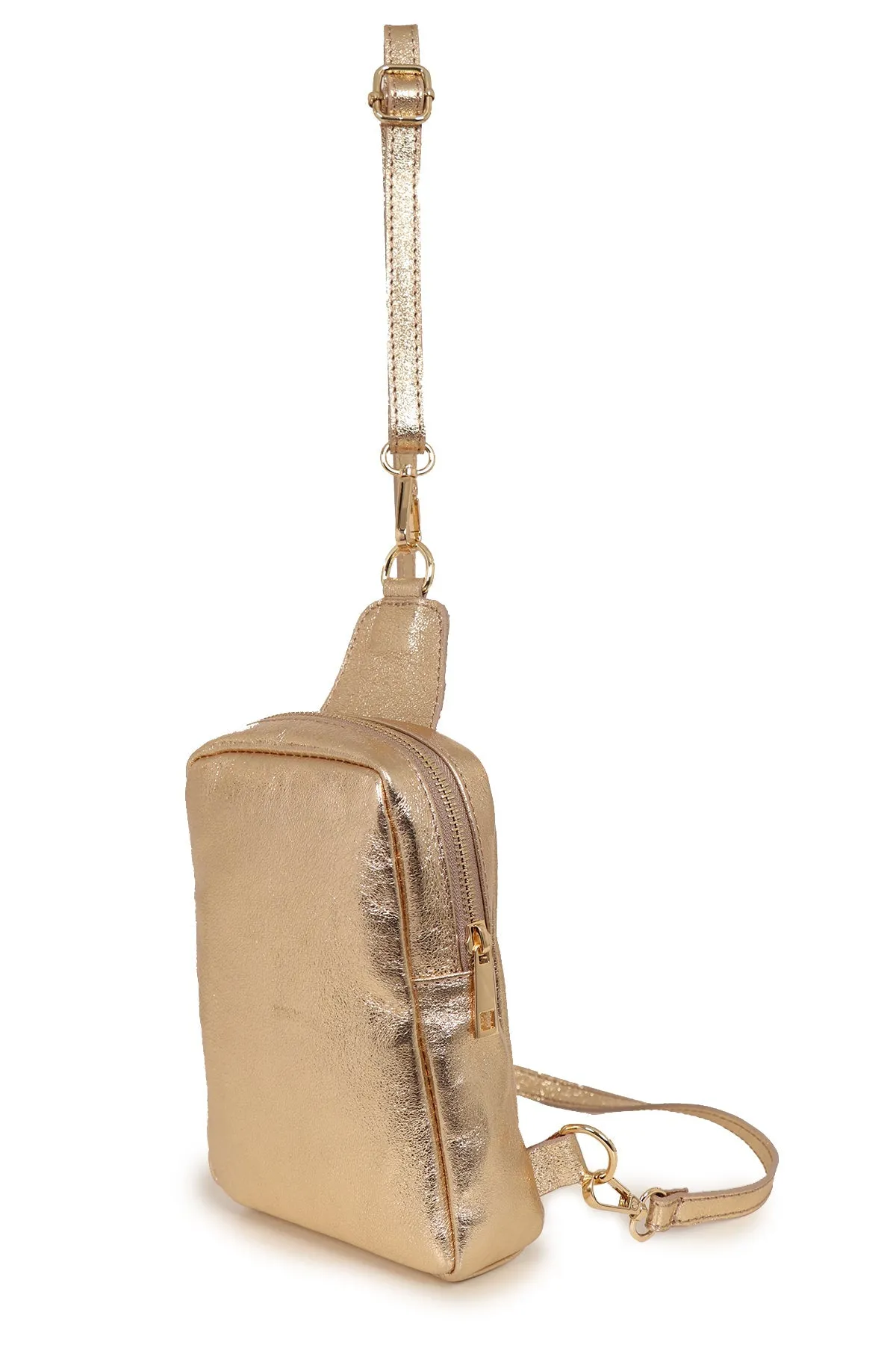 Tara - Italian Leather Sling Bag - Gold, Metallic