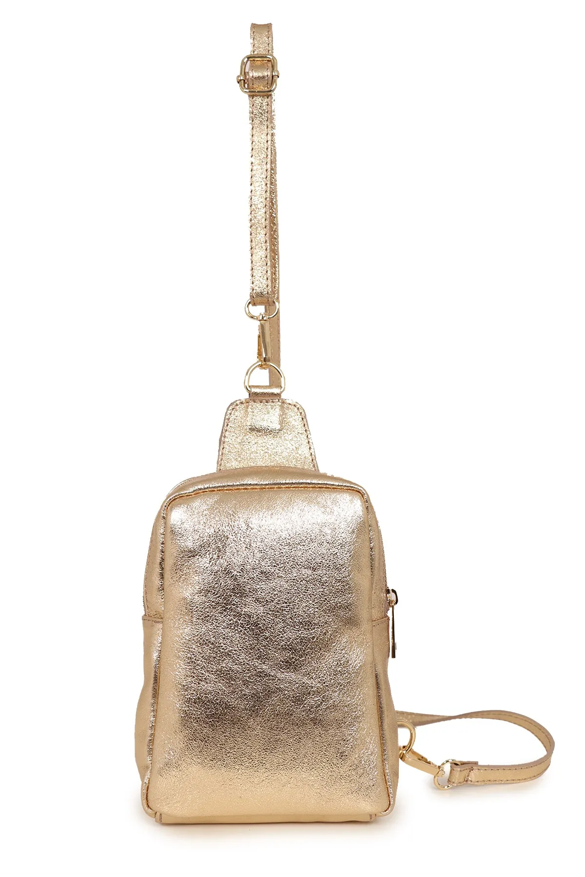 Tara - Italian Leather Sling Bag - Gold, Metallic