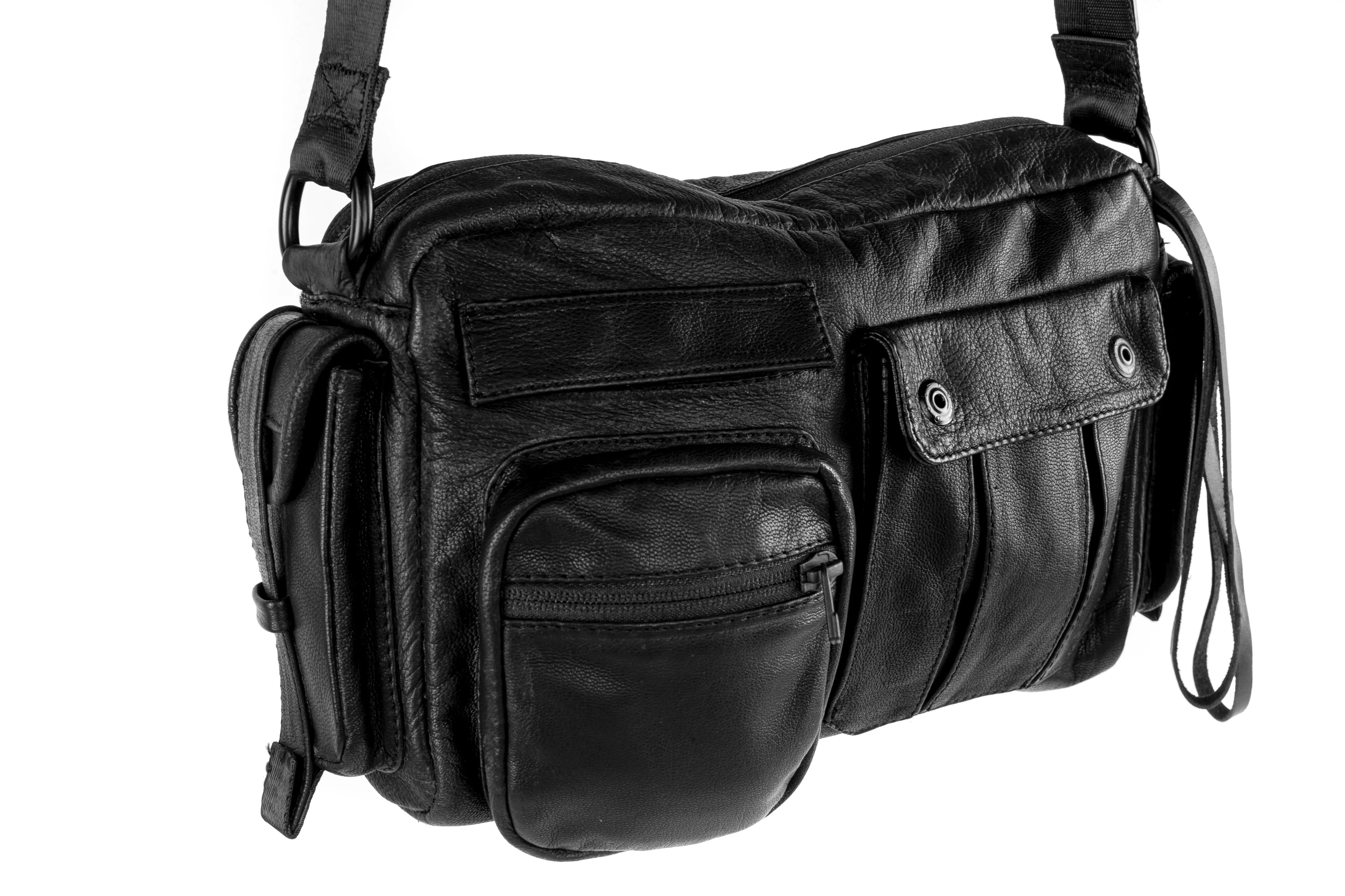 Tech 4 Black Leather Multifunctional Messenger Bag