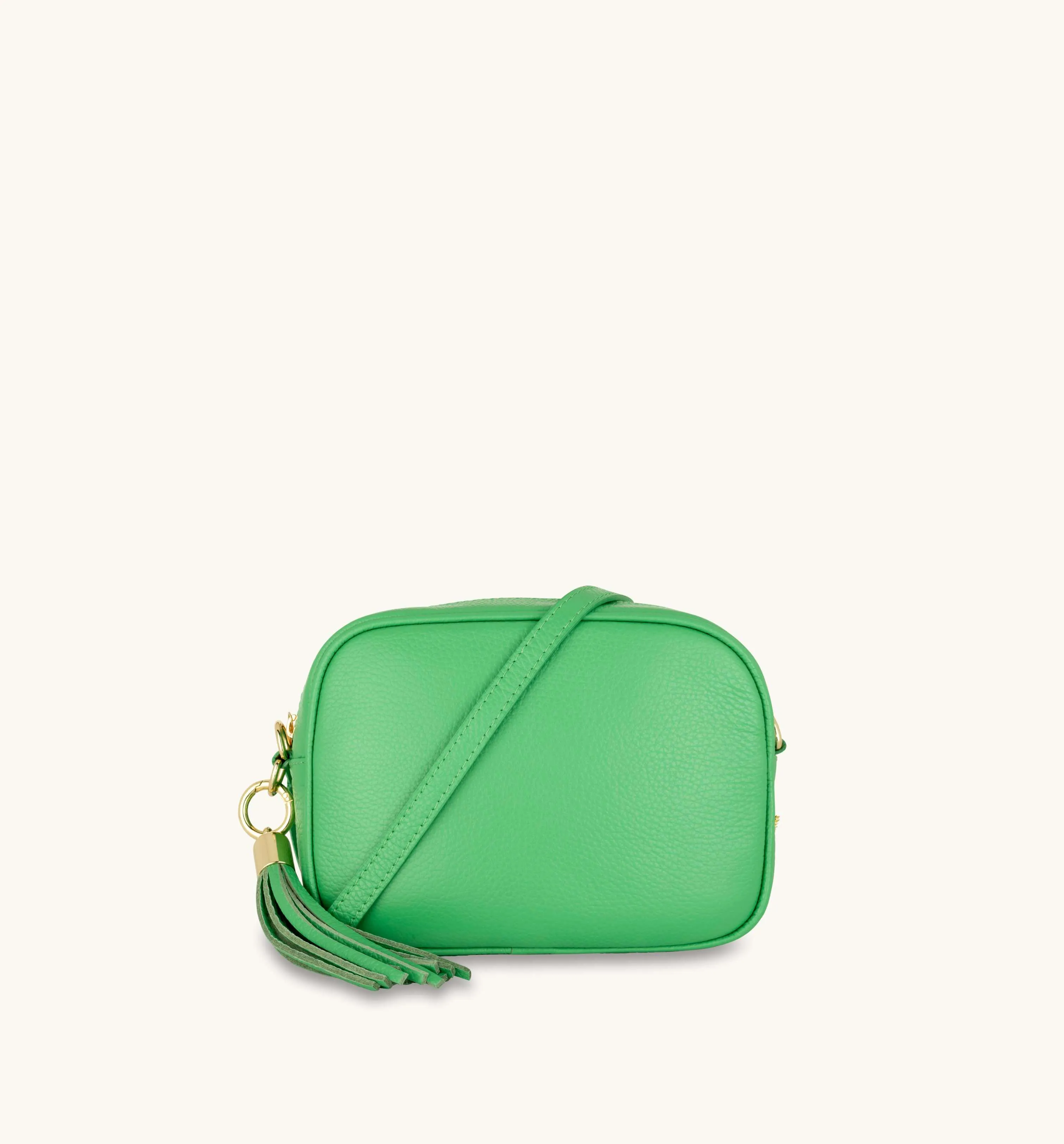 The Tassel Bottega Green Leather Crossbody Bag With Bottega Green Arrow Strap