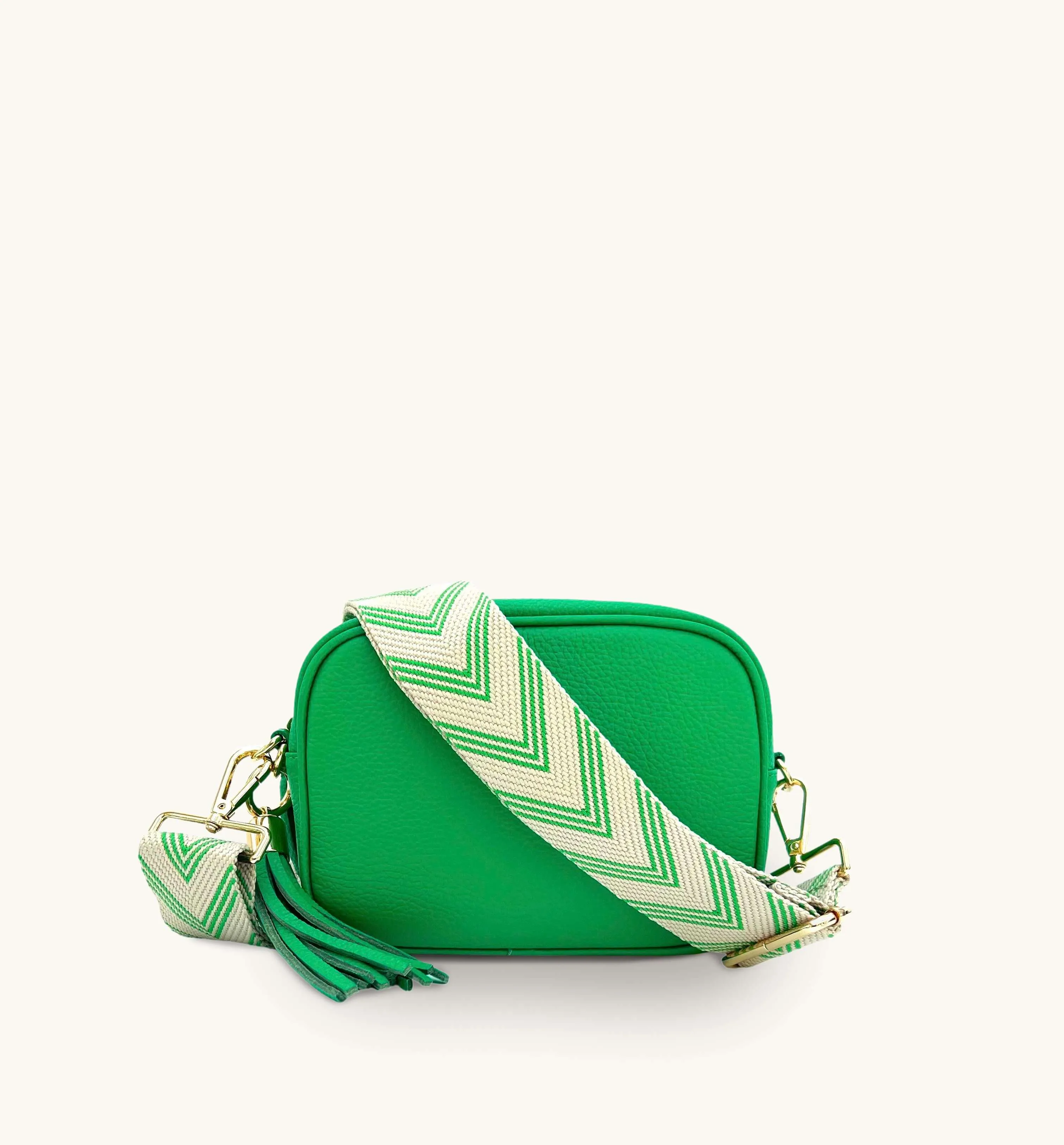 The Tassel Bottega Green Leather Crossbody Bag With Bottega Green Arrow Strap