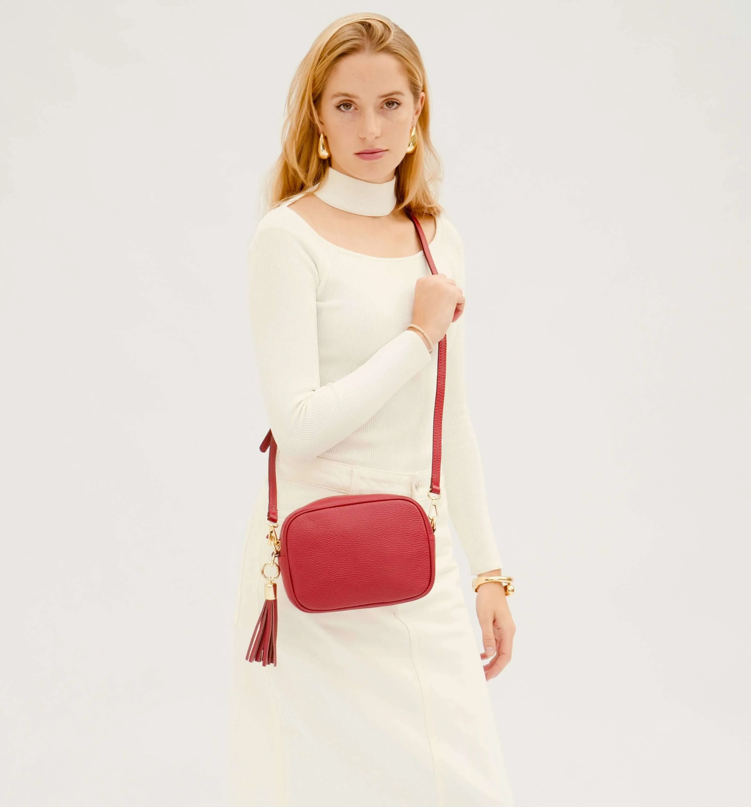 The Tassel Cherry Red Leather Crossbody Bag