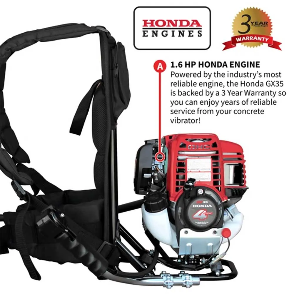 Tomahawk Power TVIBH TVW10-P 1.6 HP Honda Concrete Vibrator w/ 10' Whip Backpack