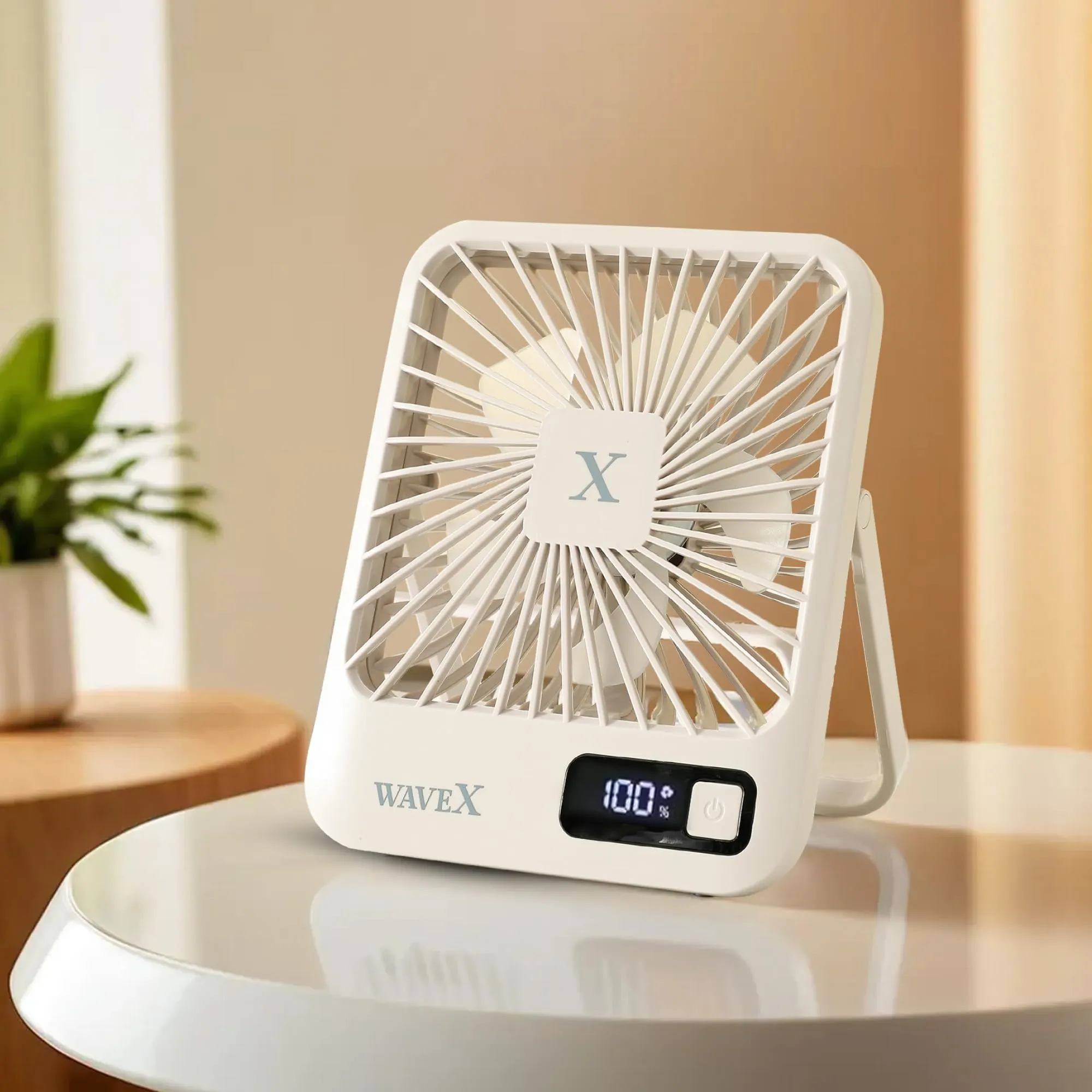 UMAI Digital Portable Mini Fan | Rechargeable USB Fan with 5 Speeds | Portable Fan for Office Home Travel | 4-6 Hours Running 2000mAh Battery | Small Fan with 180° Tilt Angle | 1 Yr warranty | Khaki