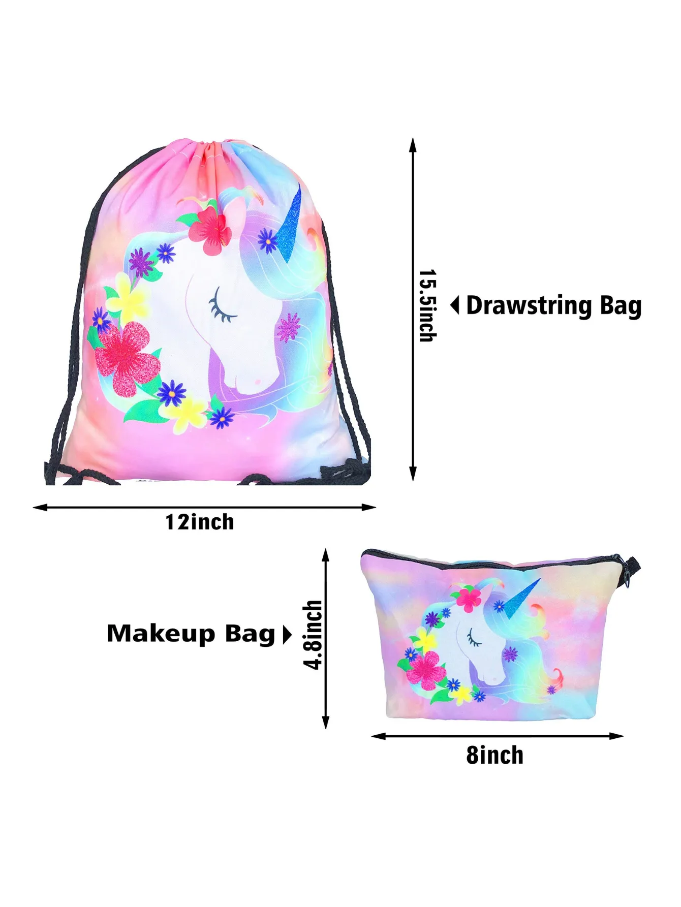 Unicorn Gifts for Girls - Unicorn Drawstring Backpack/Makeup Bag/Bracelet/Necklace/Hair Ties/Keychain/Sticker (Flower Head 2)