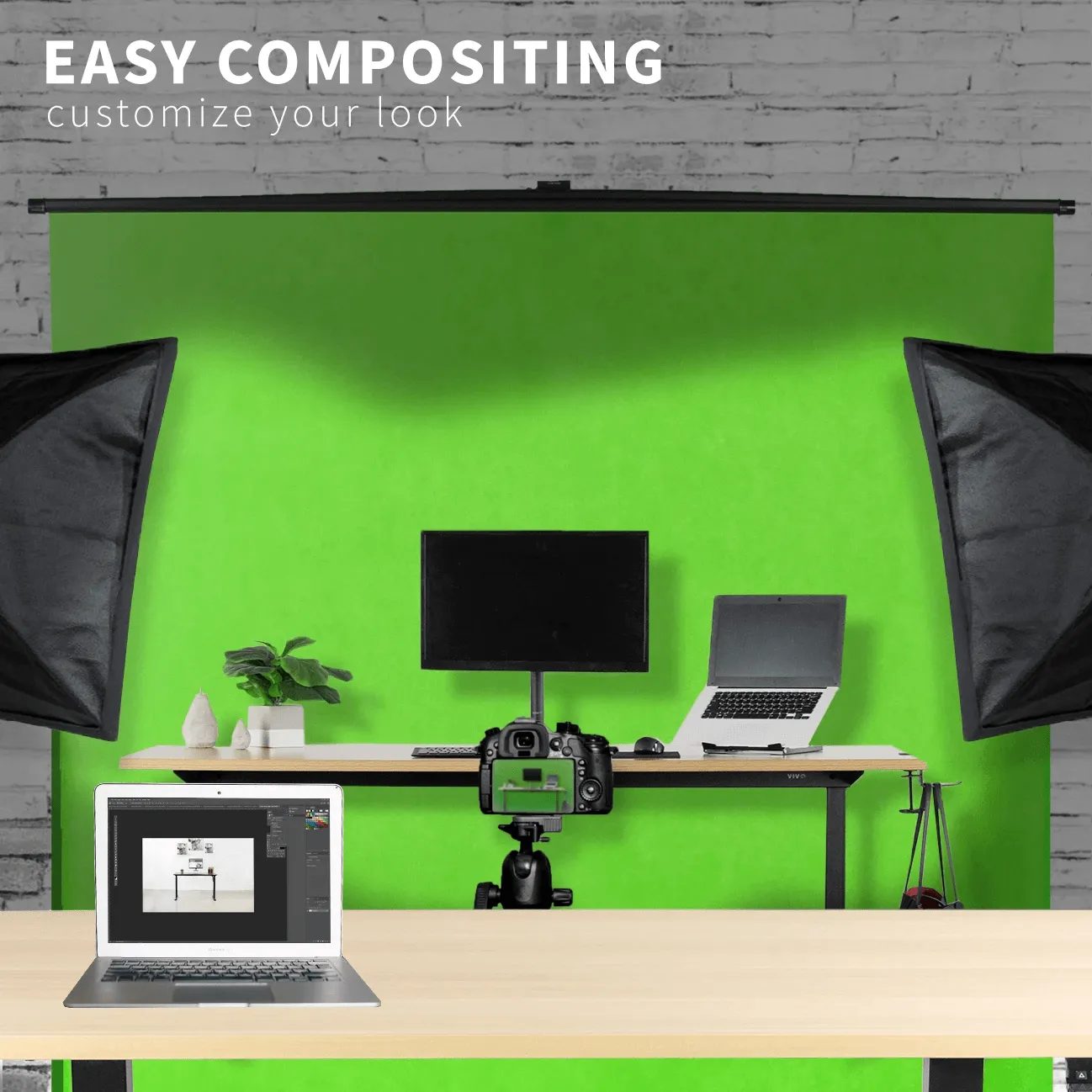 Upmost Office Portable Pull-Up 92"x77" & 60"x72" Green Screen Chroma Key Panel Backdrop