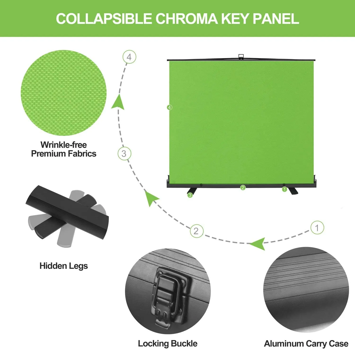 Upmost Office Portable Pull-Up 92"x77" & 60"x72" Green Screen Chroma Key Panel Backdrop