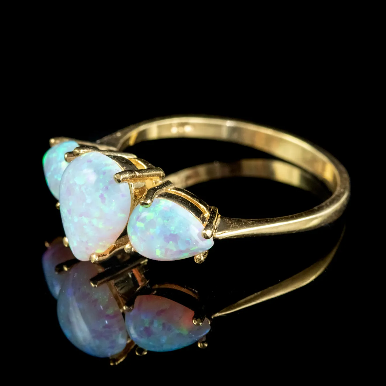 Victorian Style Pear Cut Opal Trilogy Ring Silver 18Ct Gold Gilt 3.5Ct Opals