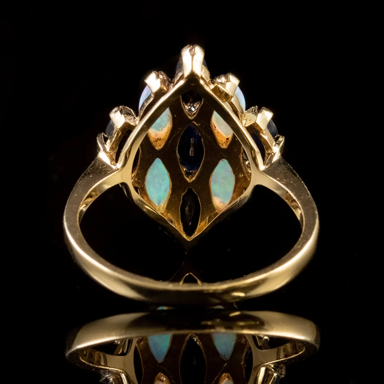 Victorian Style Sapphire Opal Cluster Ring 9ct Gold