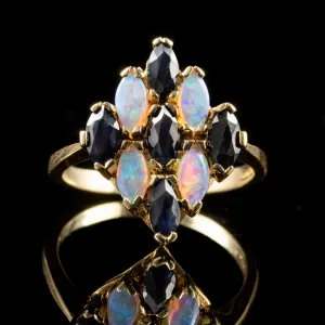 Victorian Style Sapphire Opal Cluster Ring 9ct Gold